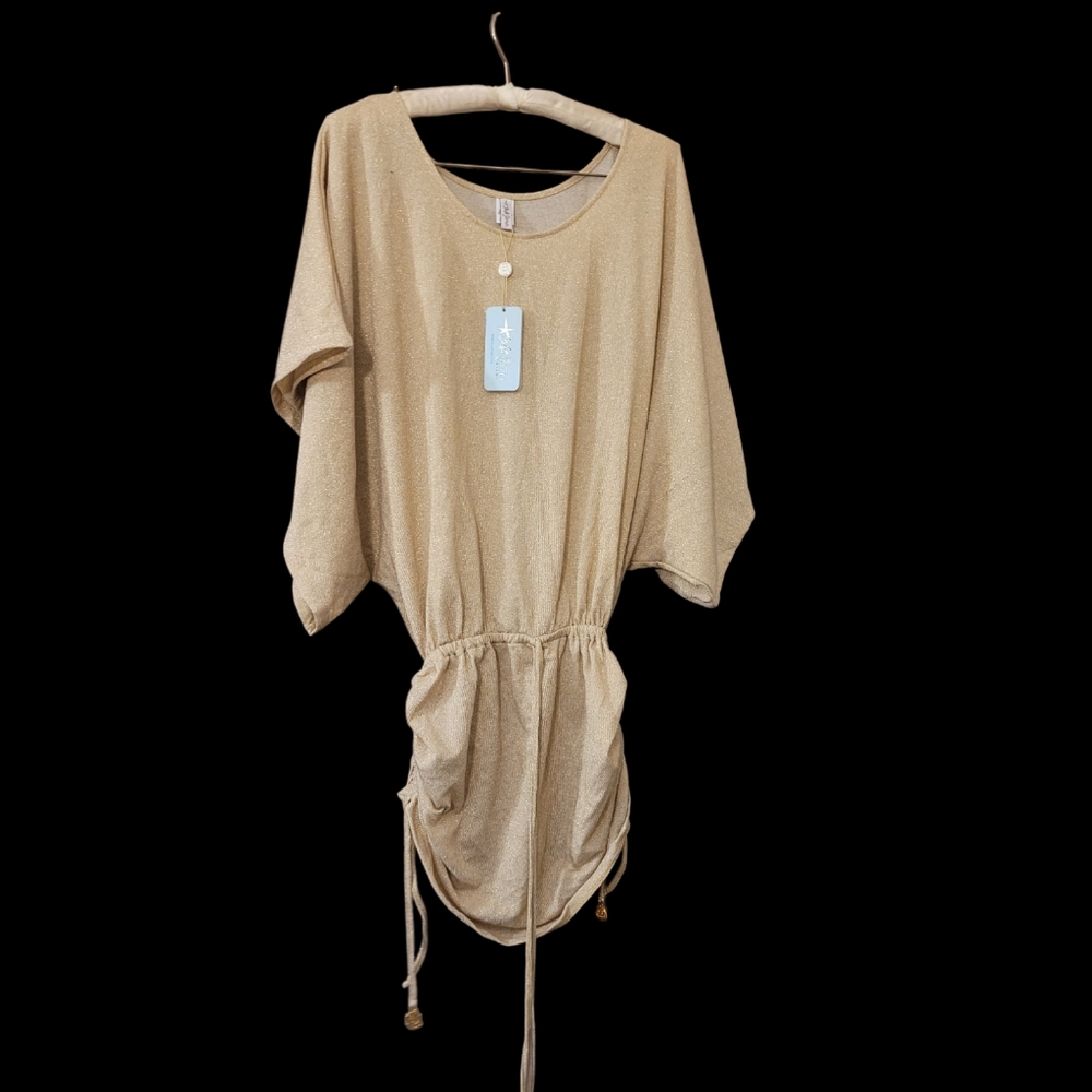 Luli Fama Gold Shimmer Drawstring Mini Dress